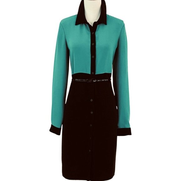 Calvin Klein Dresses & Skirts - Calvin Klein Long Sleeve Spread Collar Button Front Color Block Dress Size 8